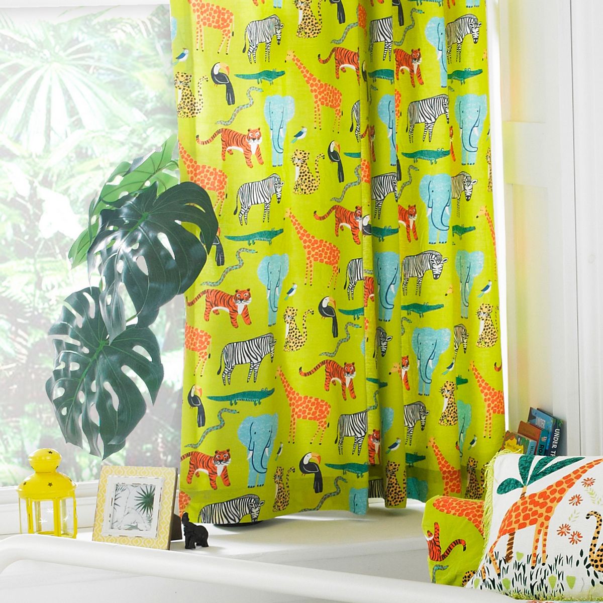 Jungletastic Green Eyelet Curtains Fabric by little furn. - JUNGLET/C09/MUL