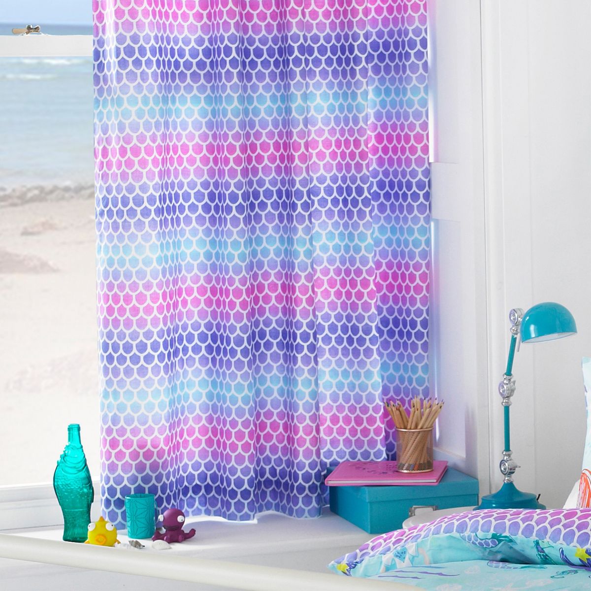 Mermaid Multi Eyelet Curtains Fabric by little furn. - MERMAID/C09/MUL