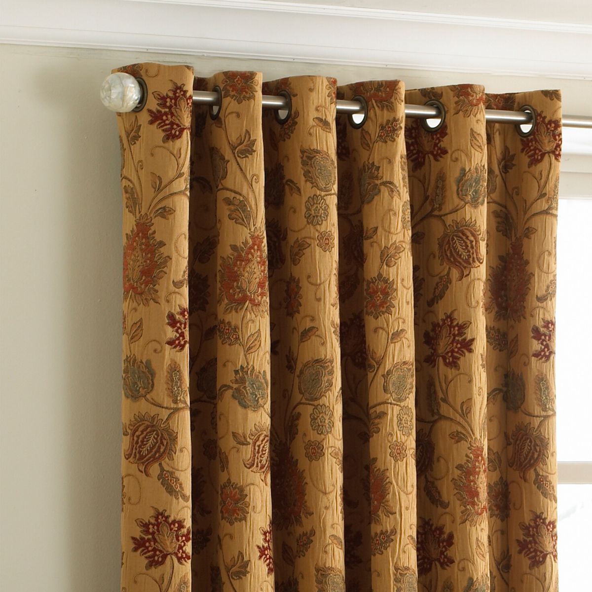 Zurich Gold Eyelet Curtains Fabric by Paoletti - ZURICH/RT2/GLD