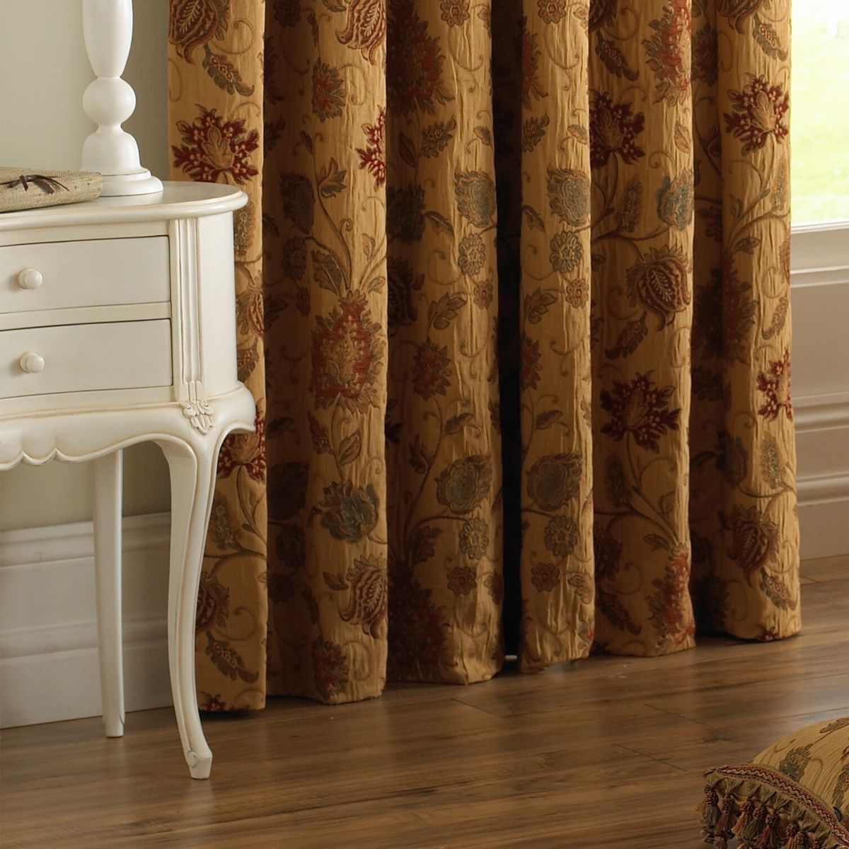 Zurich Gold Eyelet Curtains Fabric by Paoletti - ZURICH/RT2/GLD