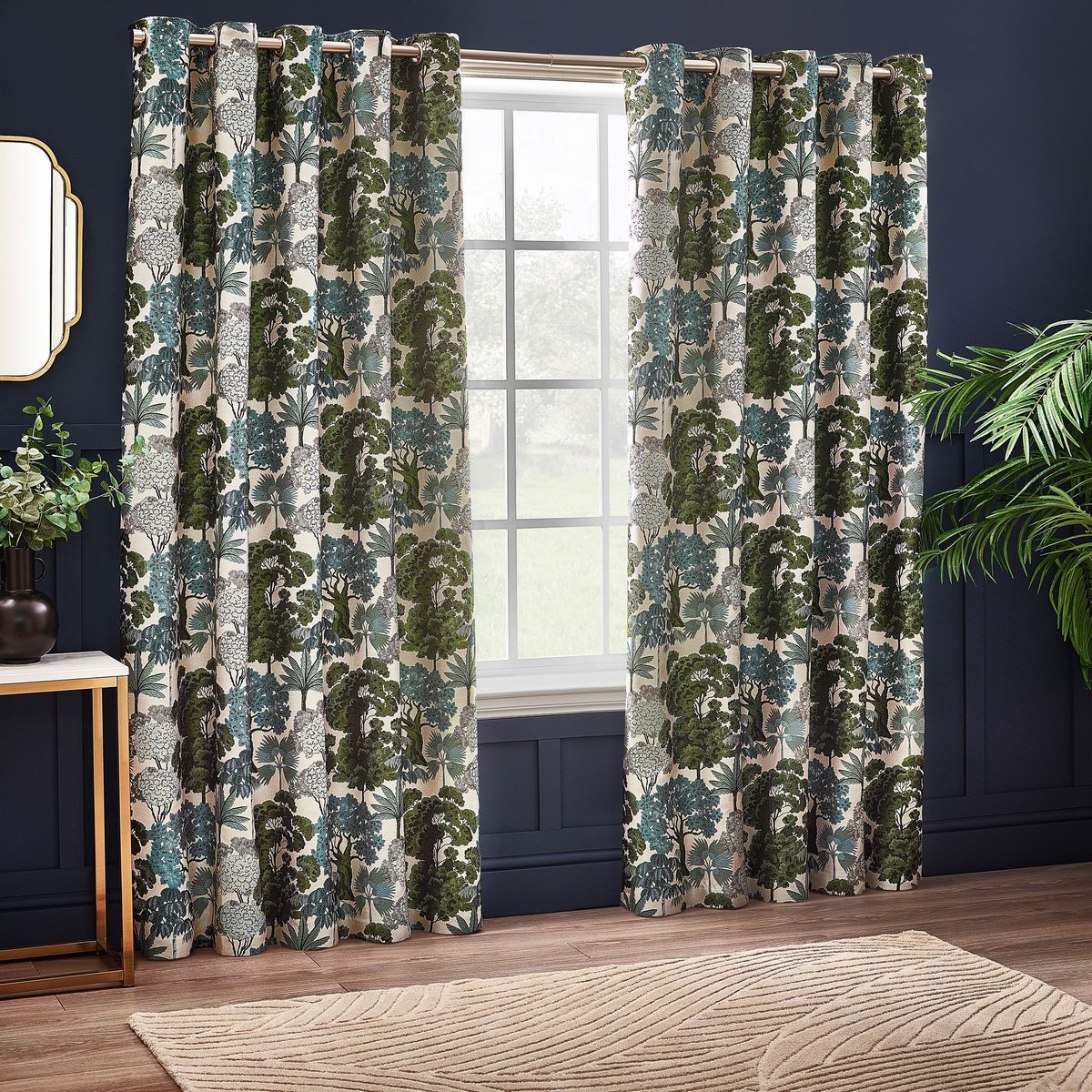 Woodlands Green Eyelet Curtains Fabric by Wylder - WOODLA/RT2/GRE