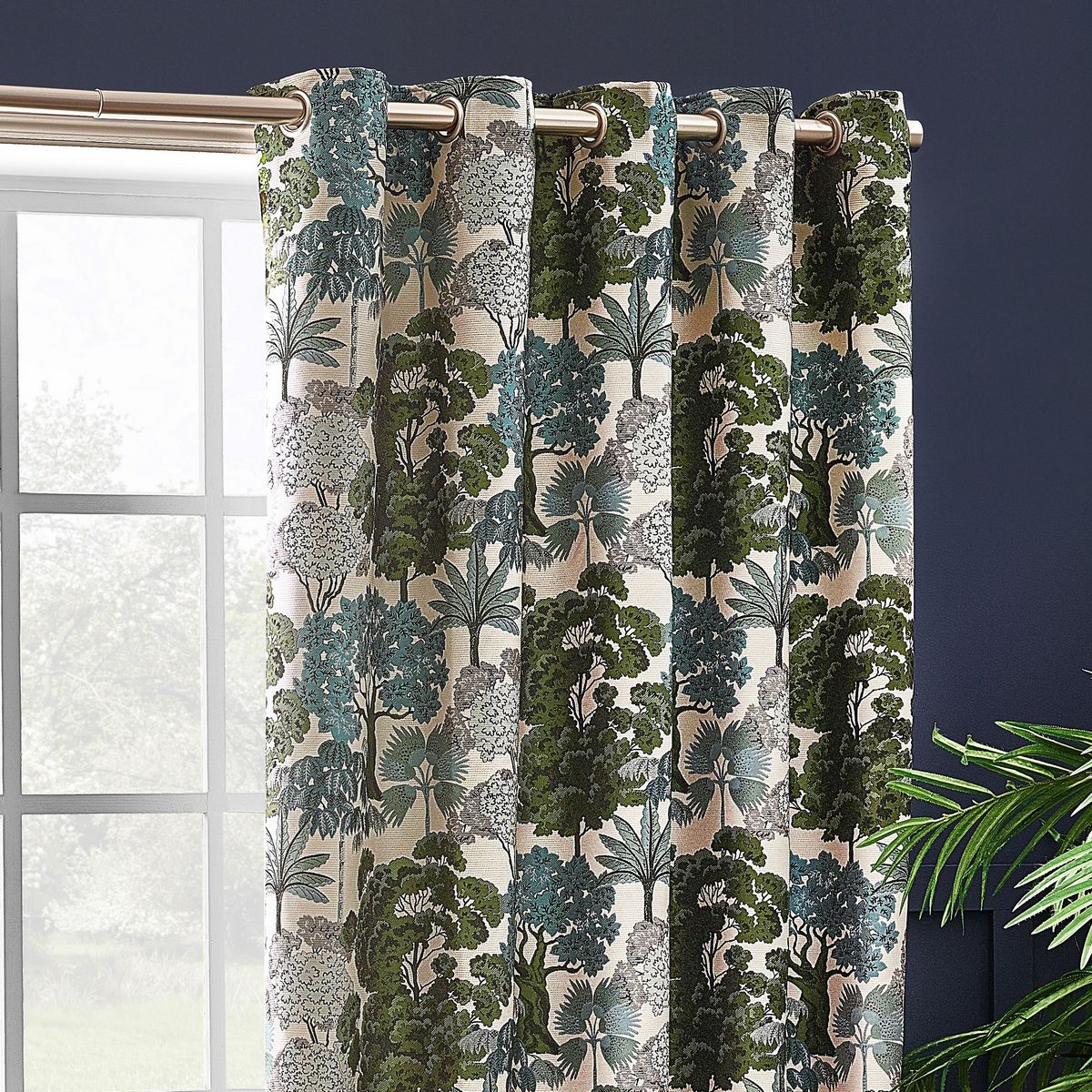 Woodlands Green Eyelet Curtains Fabric by Wylder - WOODLA/RT2/GRE