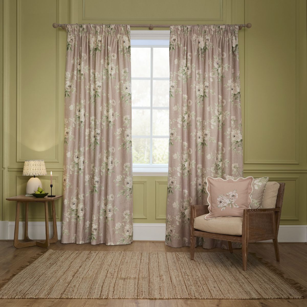 Adele Rose Pencil Pleat Curtains Fabric by Sanderson - ADELE/C08/ROS