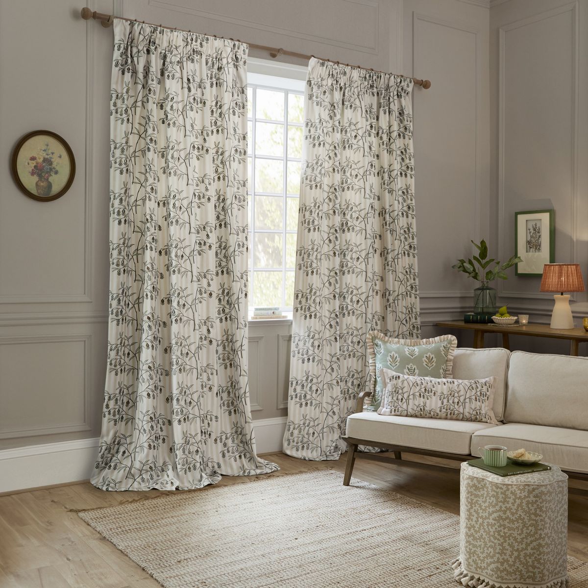Chinese Lanterns Linen Pencil Pleat Curtains Fabric by Sanderson - CLANTRN/C03/LIN