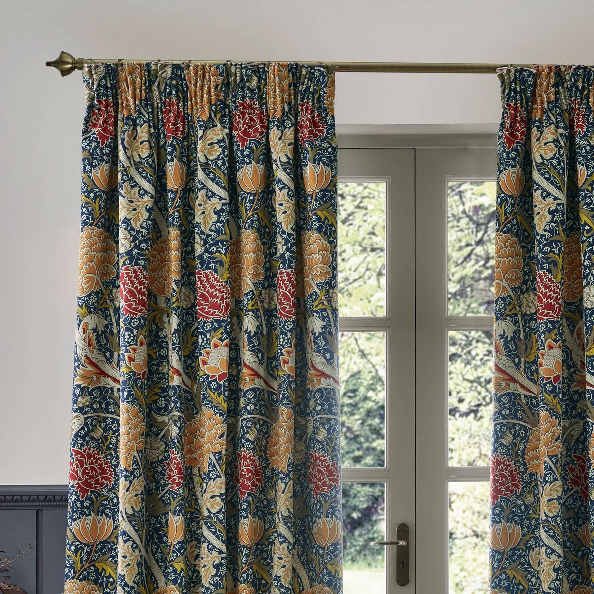 Cray Indigo / Berry Pencil Pleat Curtains Fabric by William Morris & Co. - CRAY/C04/INBR