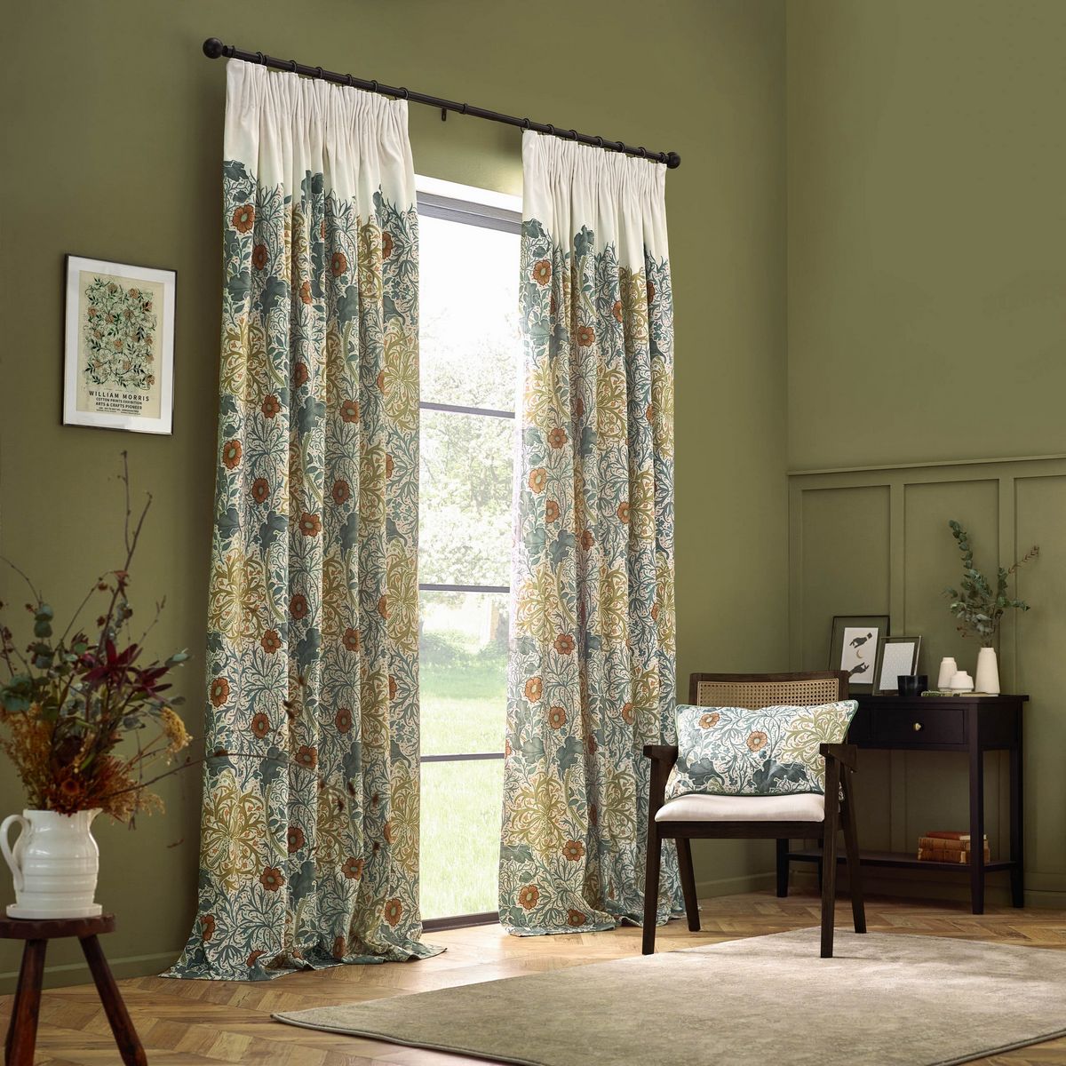 Seaweed Stone / Sunflower Pencil Pleat Curtains Fabric by William Morris & Co. - SEAWEED/C04/STSN