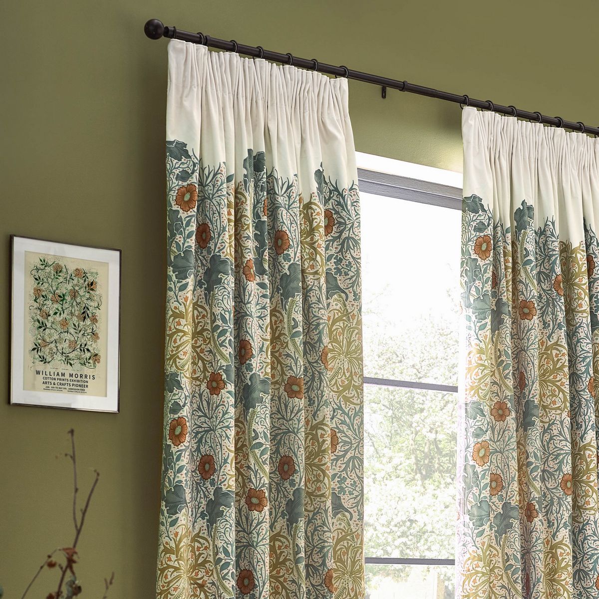 Seaweed Stone / Sunflower Pencil Pleat Curtains Fabric by William Morris & Co. - SEAWEED/C04/STSN