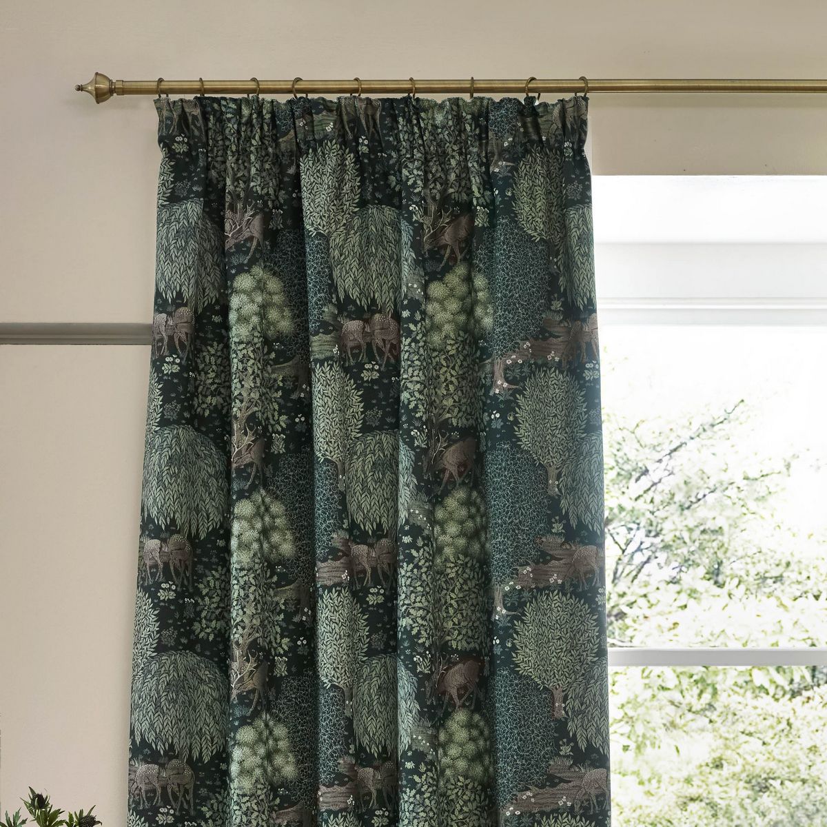 Brook Forest Green Pencil Pleat Curtains Fabric by William Morris & Co. - BROOK/C04/FGR