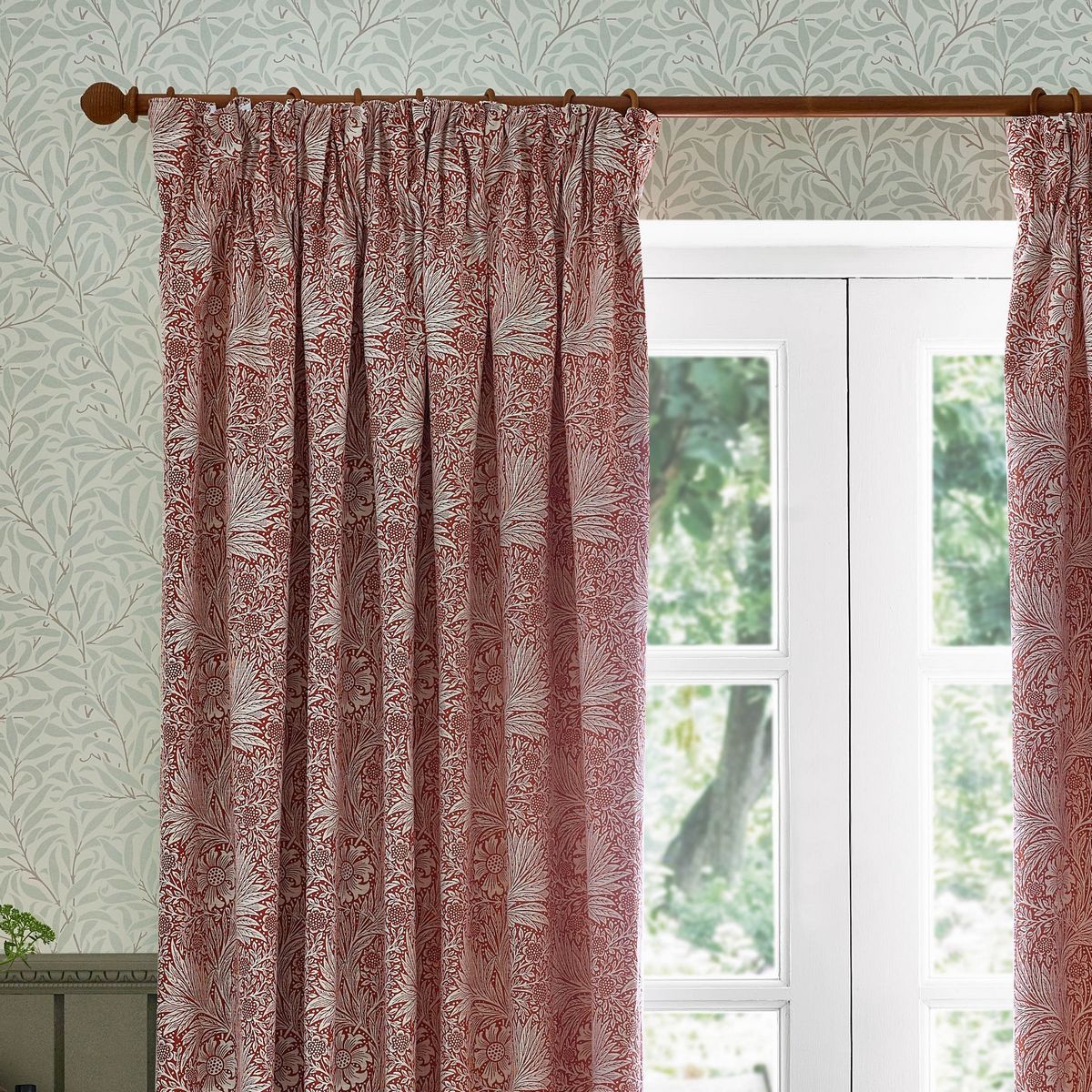 Marigold Russet Pencil Pleat Curtains Fabric by William Morris & Co. - MARIGOL/C08/RUS