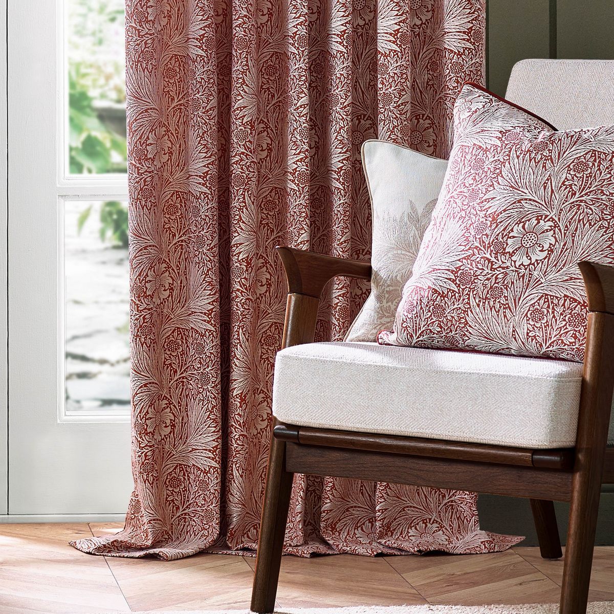 Marigold Russet Pencil Pleat Curtains Fabric by William Morris & Co. - MARIGOL/C08/RUS