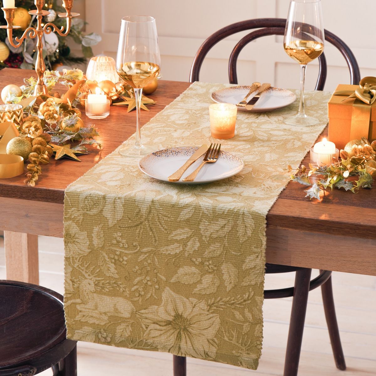 Stag Gold Table Runner Fabric by Paoletti - GOLDSTA/TR1/GLD