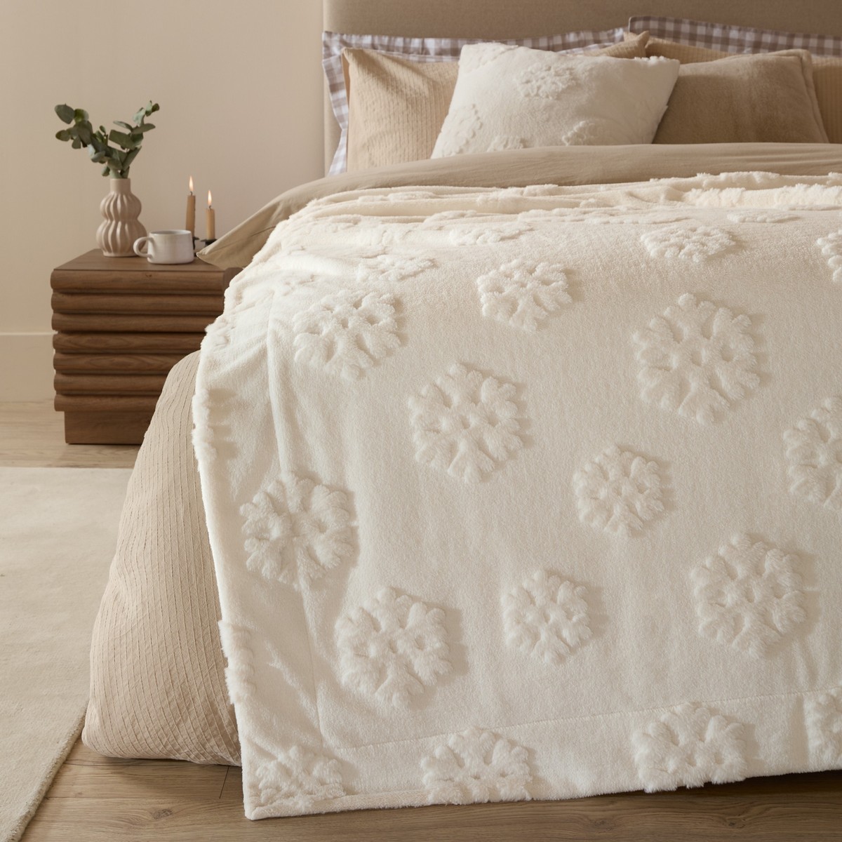 Snowflakes Fur Snow White Cushion Fabric by furn. - SNOWFLA/CC3/SNW