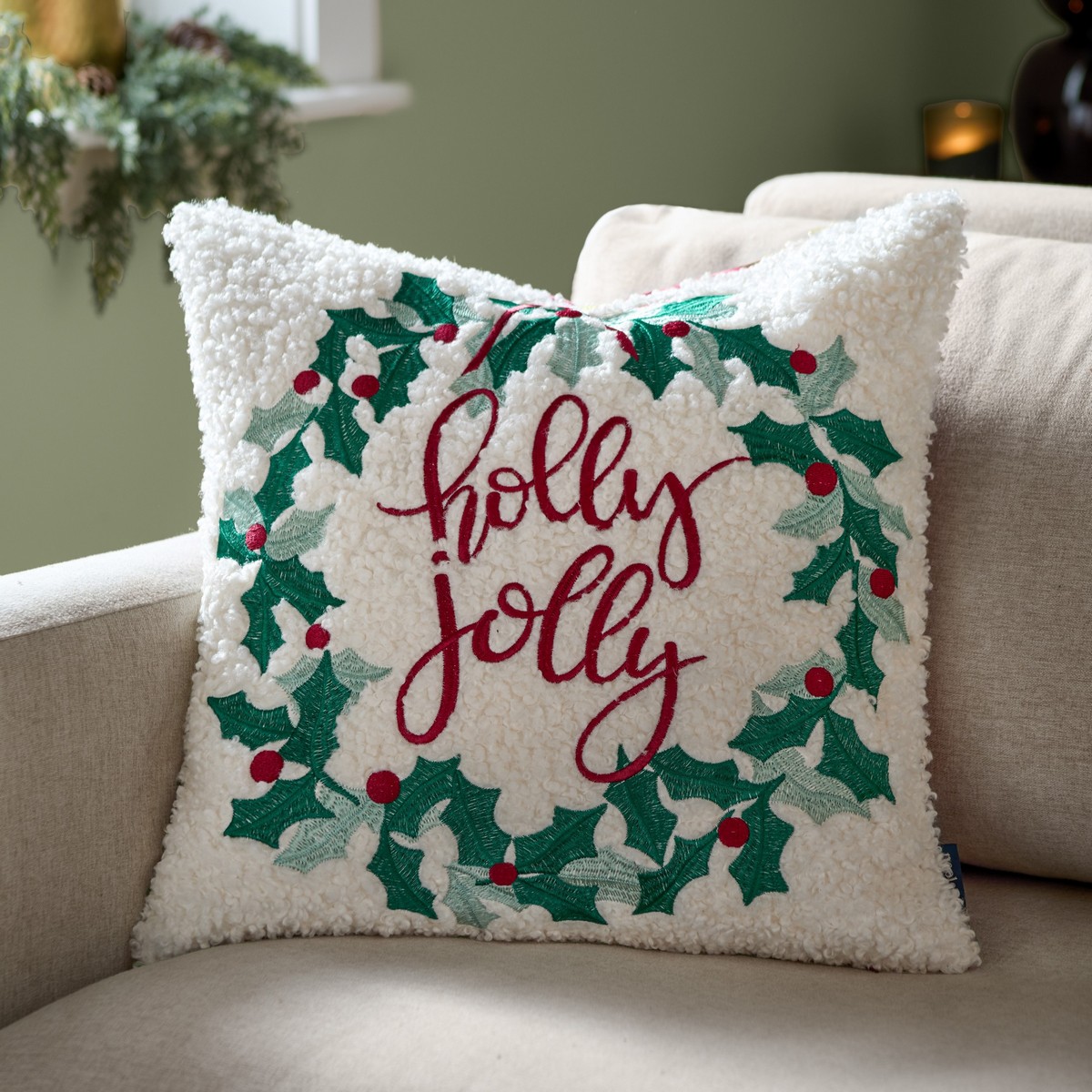Holly Wreath Multi Cushion Fabric by furn. - HWREATH/CC2/MUL