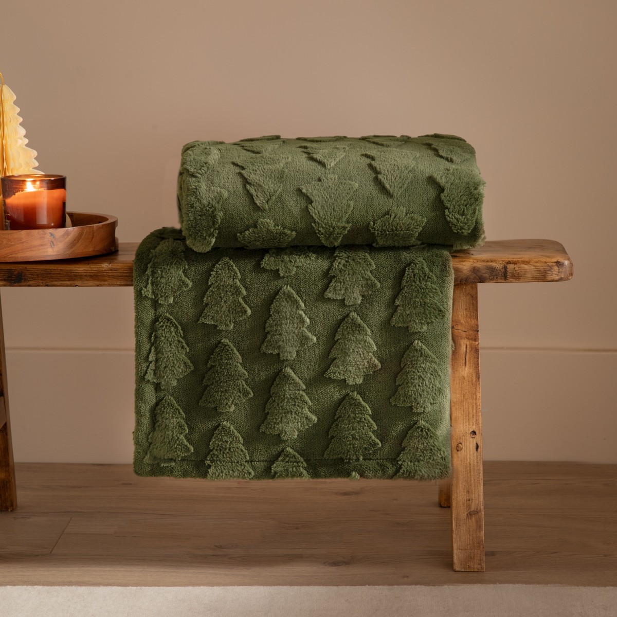 Pines Fur Forest Green Throw Fabric by furn. - PINES/TH2/FOR