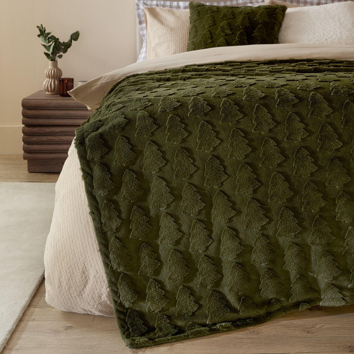 Pines Fur Forest Green Throw Fabric by furn. - PINES/TH2/FOR
