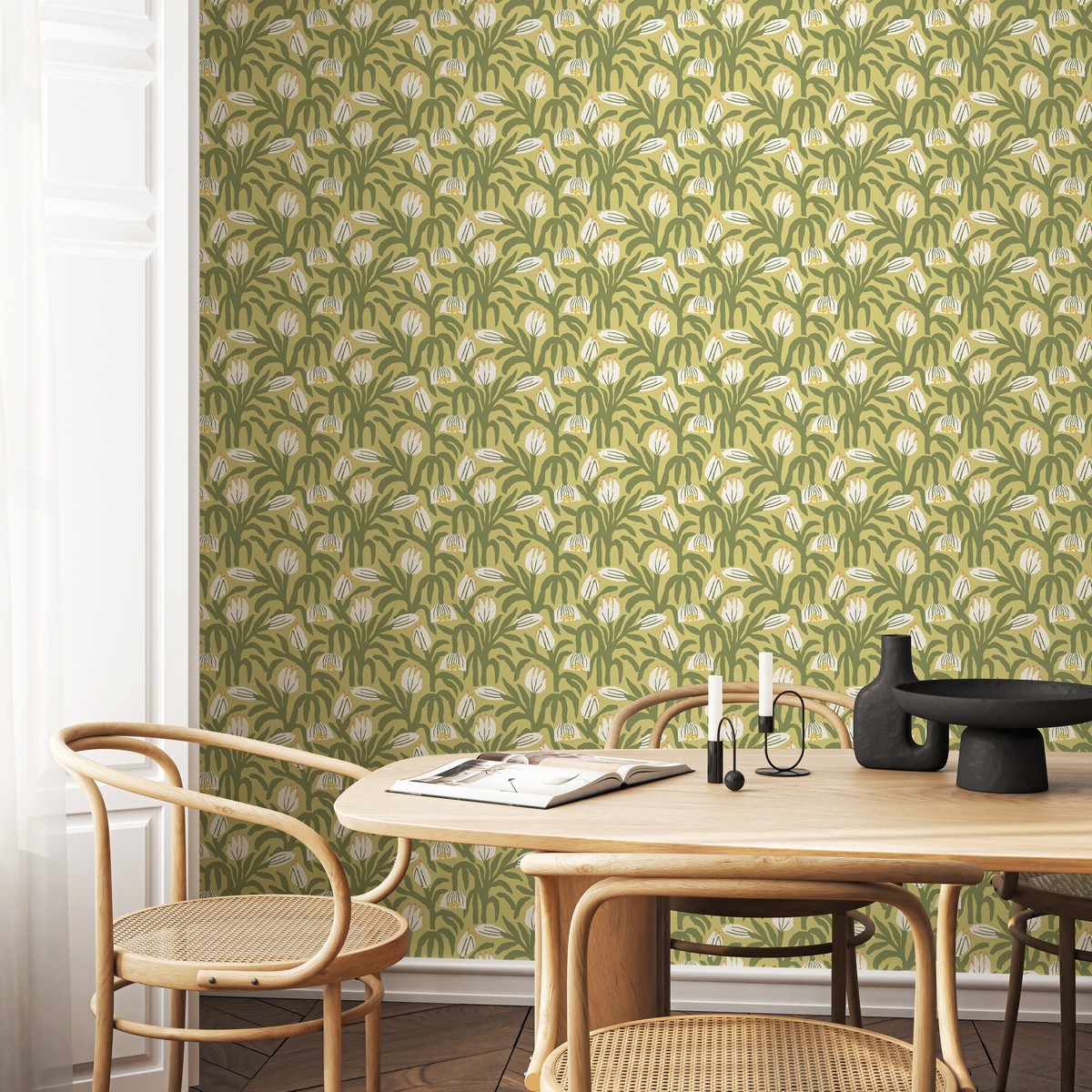 Chunky Flower Olive Green Fabric by Hoopla Walls - HWA1153W