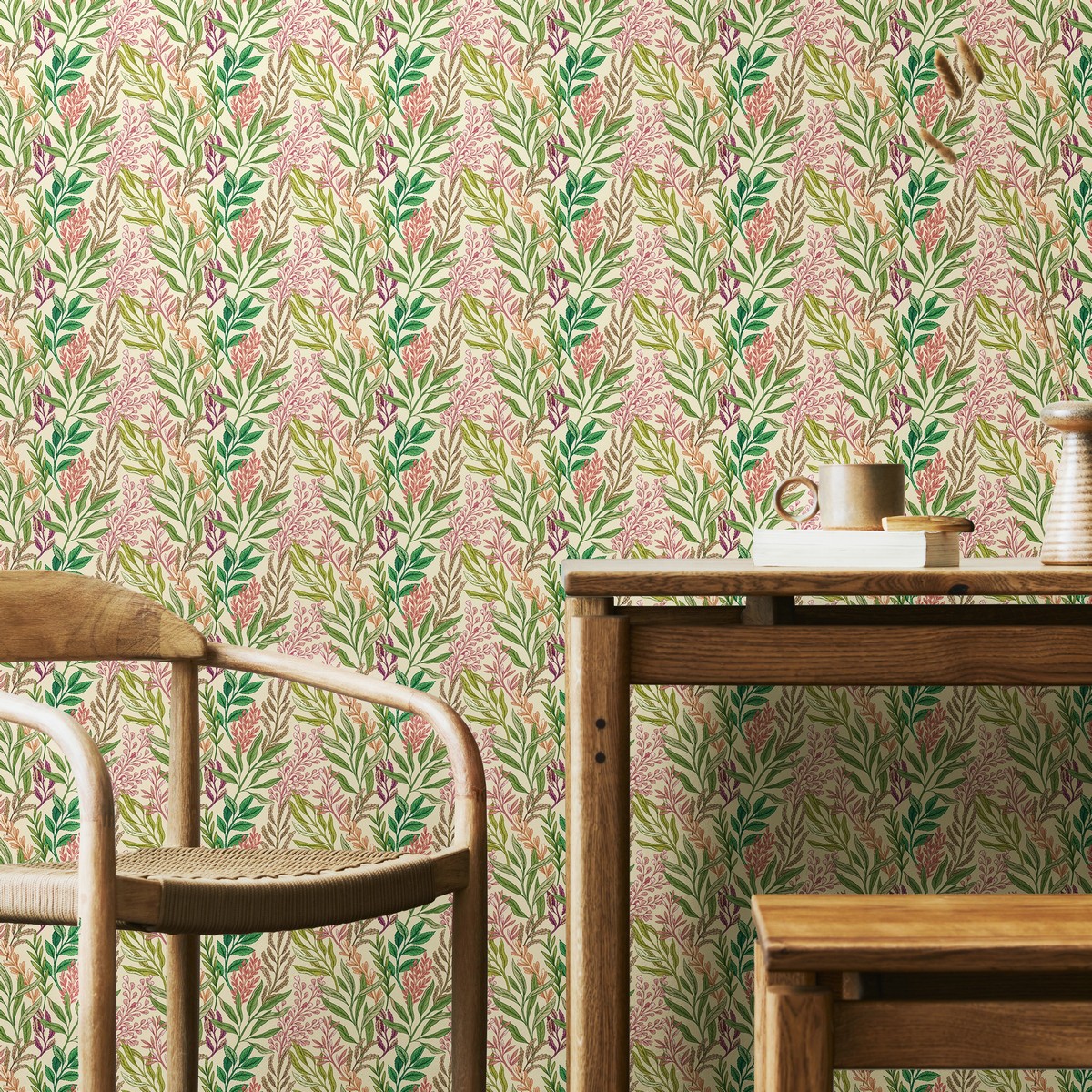 Verdant Leaves Ruby Green Fabric by Hoopla Walls - HWA1392W