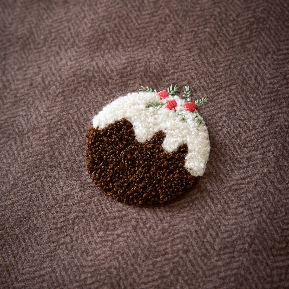 Christmas Puddings Tufted Chocolate Duvet Set Fabric by furn. - CPUDTUF/D01/CHO
