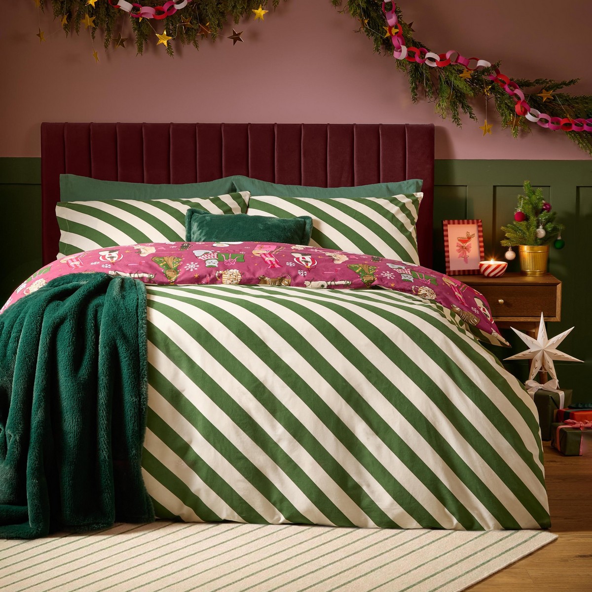 Feline Festive Purrgundy Duvet Set Fabric by furn. - FELFEST/D01/PUR
