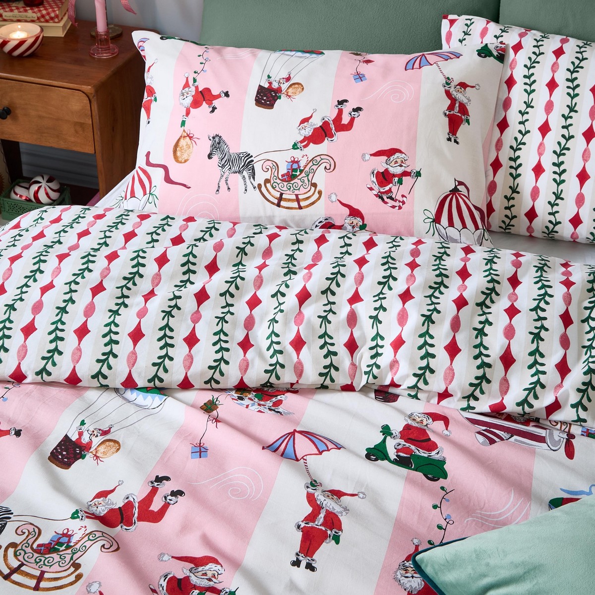 Passport To The North Pole Candy Floss / Linen Duvet Set Fabric by furn. - PAPTTNP/D01/CFLI