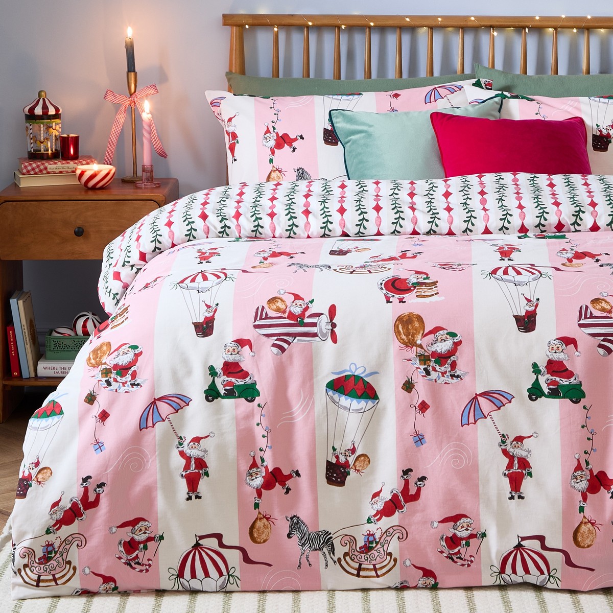 Passport To The North Pole Candy Floss / Linen Duvet Set Fabric by furn. - PAPTTNP/D01/CFLI