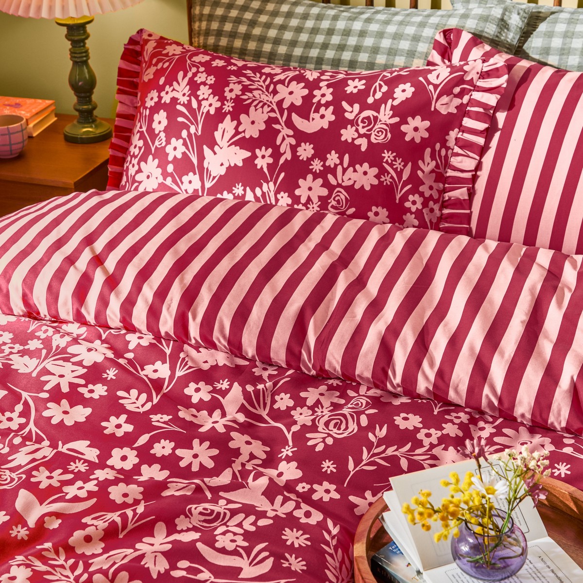 Posie Berry Duvet Set Fabric by furn. - POSIE/D01/BER