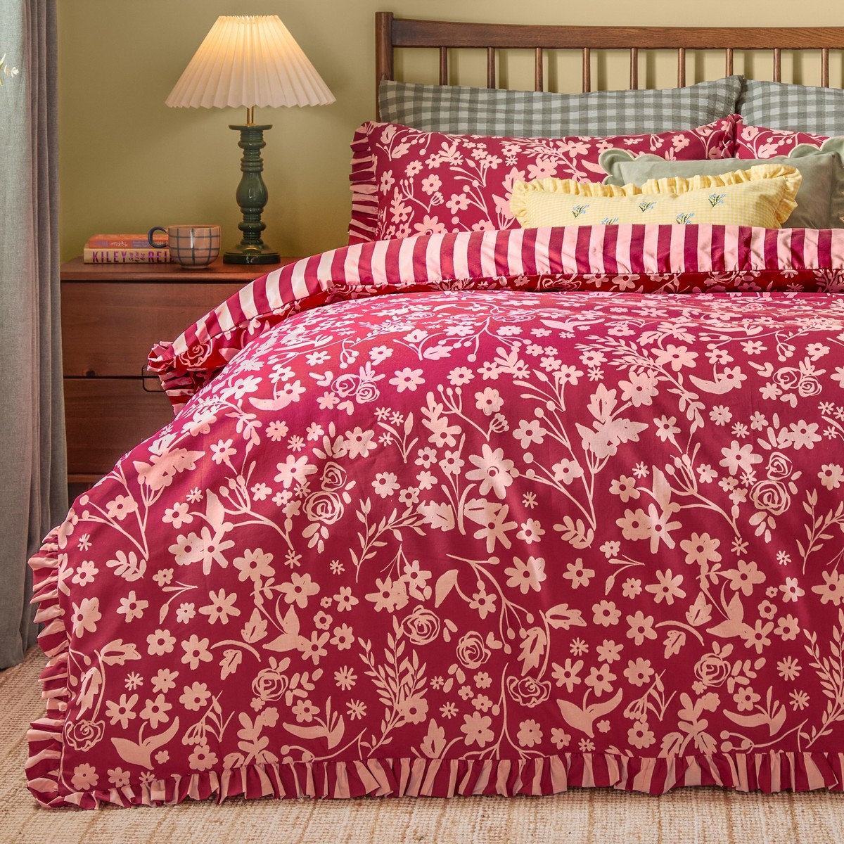 Posie Berry Duvet Set Fabric by furn. - POSIE/D01/BER