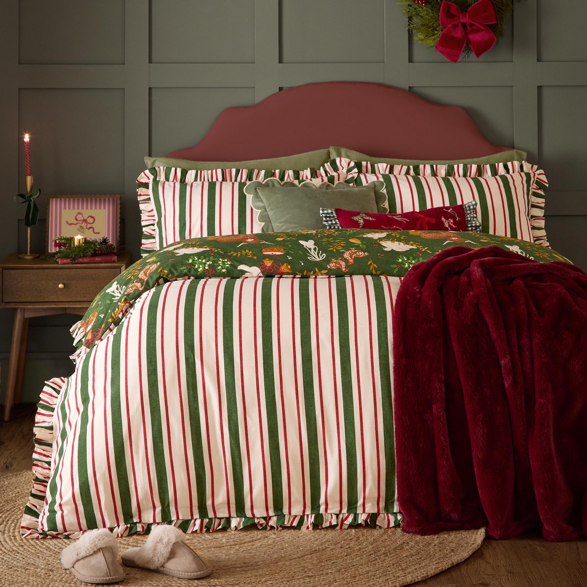Twelve Days Frill Green Duvet Set Fabric by furn. - TWDSFRI/D01/GRE