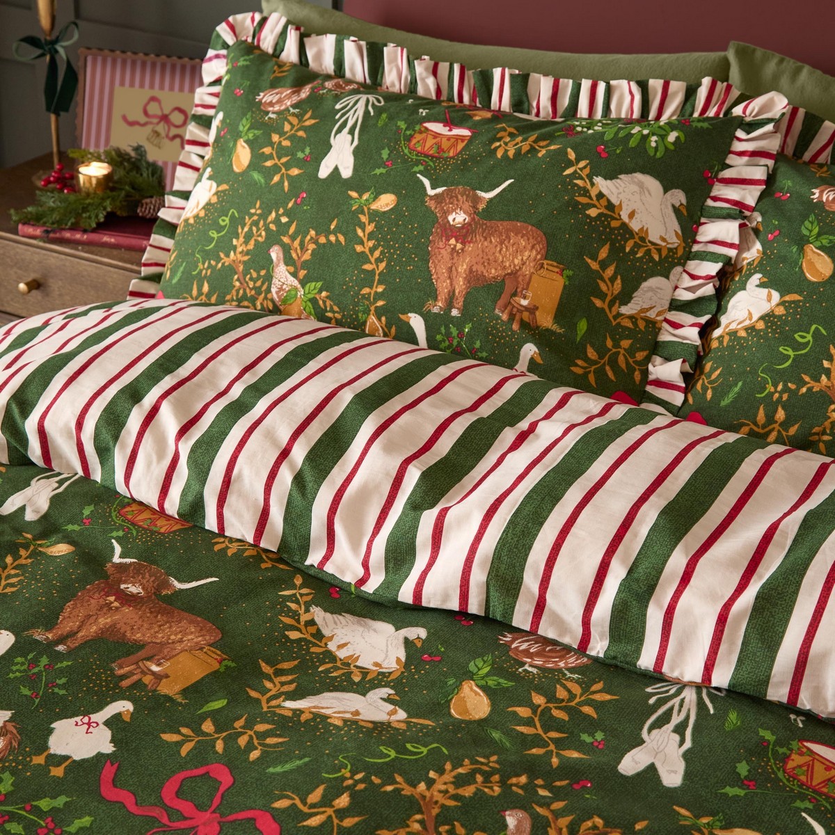 Twelve Days Frill Green Duvet Set Fabric by furn. - TWDSFRI/D01/GRE