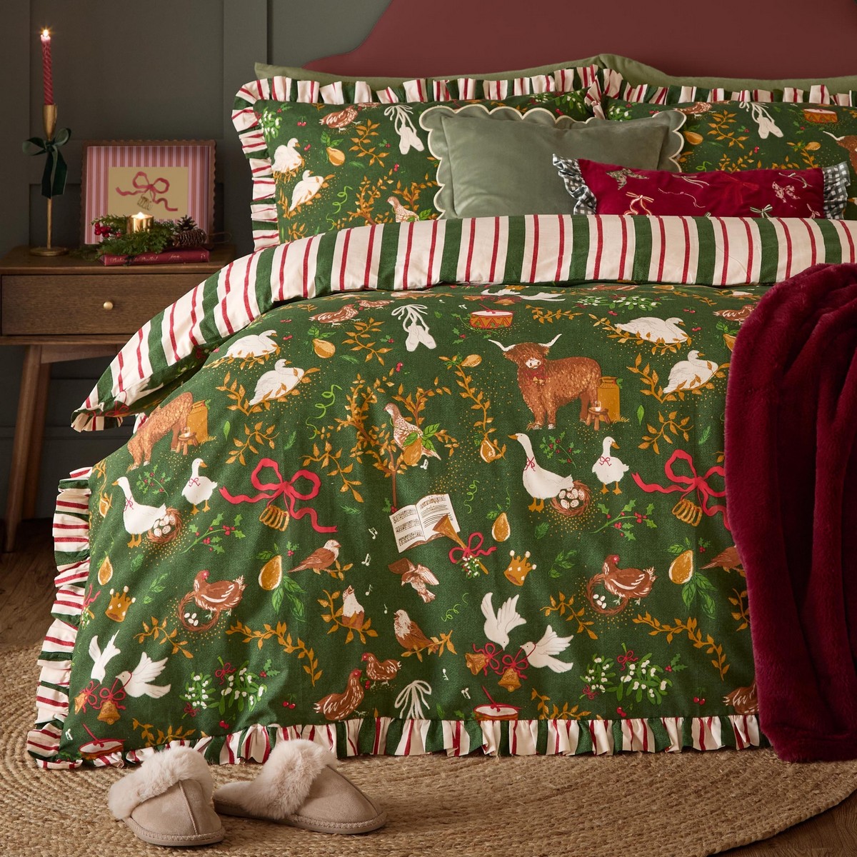 Twelve Days Frill Green Duvet Set Fabric by furn. - TWDSFRI/D01/GRE