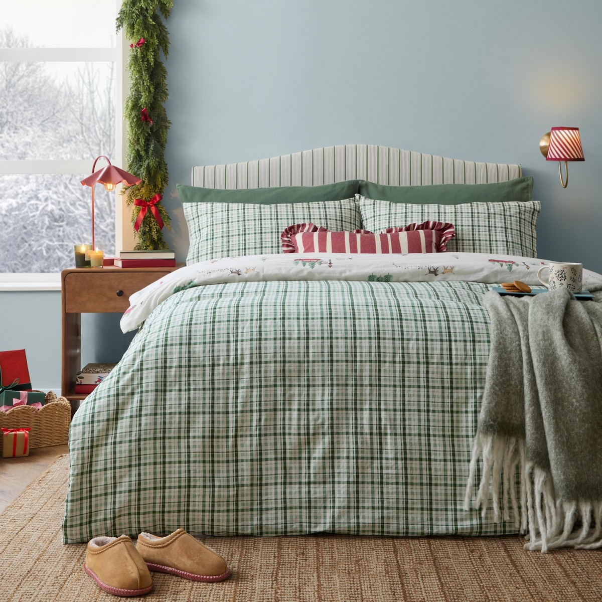 Christmas Tree Lane Natural / Sage Duvet Set Fabric by Wylder - CHTRLAN/D01/NASA