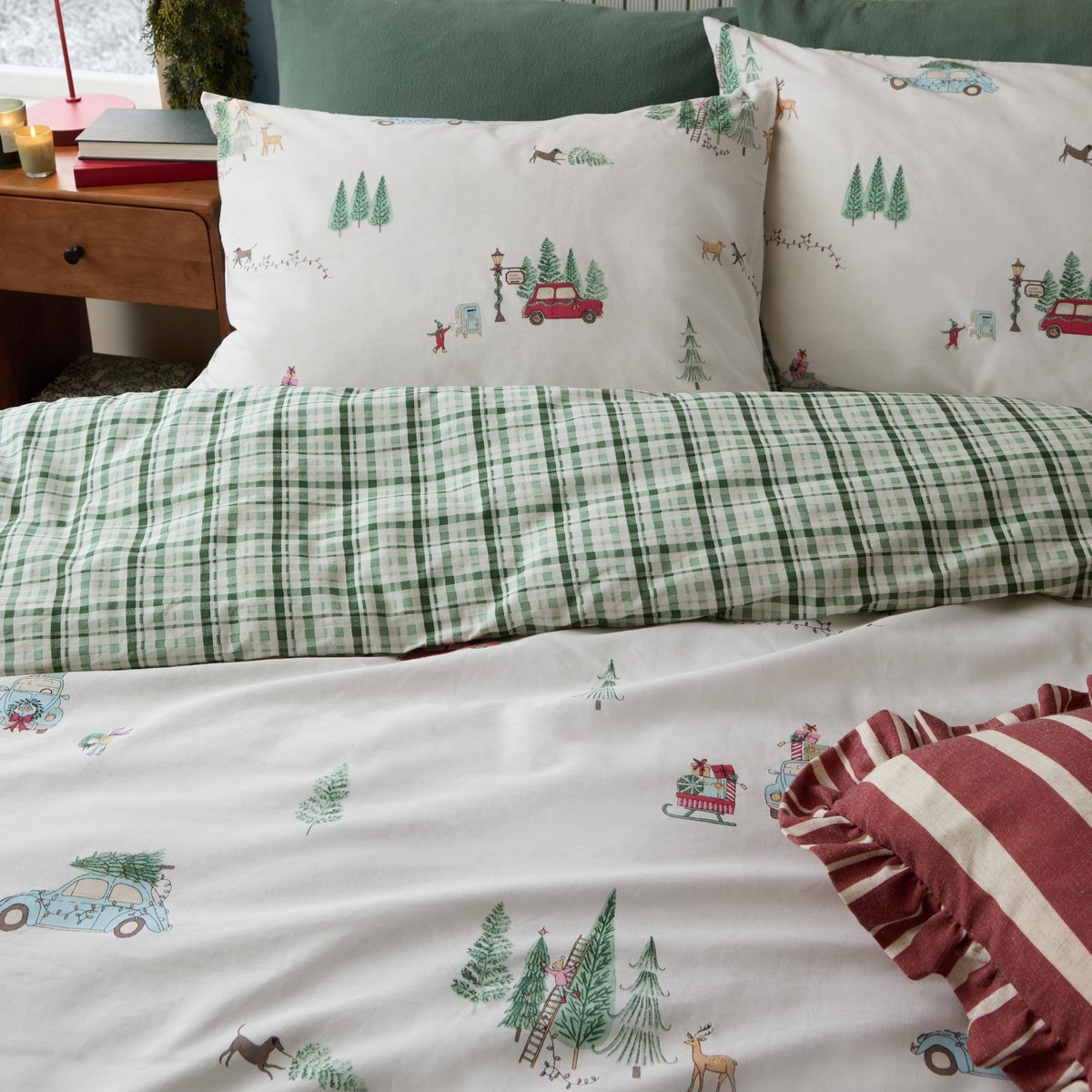 Christmas Tree Lane Natural / Sage Duvet Set Fabric by Wylder - CHTRLAN/D01/NASA