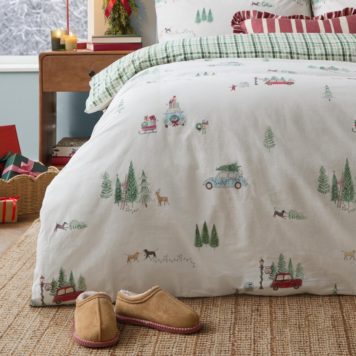 Christmas Tree Lane Natural / Sage Duvet Set Fabric by Wylder - CHTRLAN/D01/NASA