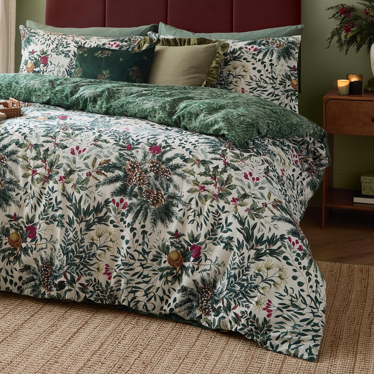 Winter Foliage Pine Green Duvet Set Fabric by Wylder - WINTFOL/D01/PGR