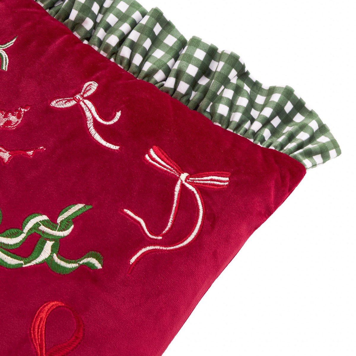 Ditsy Bows Red / Green Cushion Fabric by furn. - DITSYBO/3CC/REGR