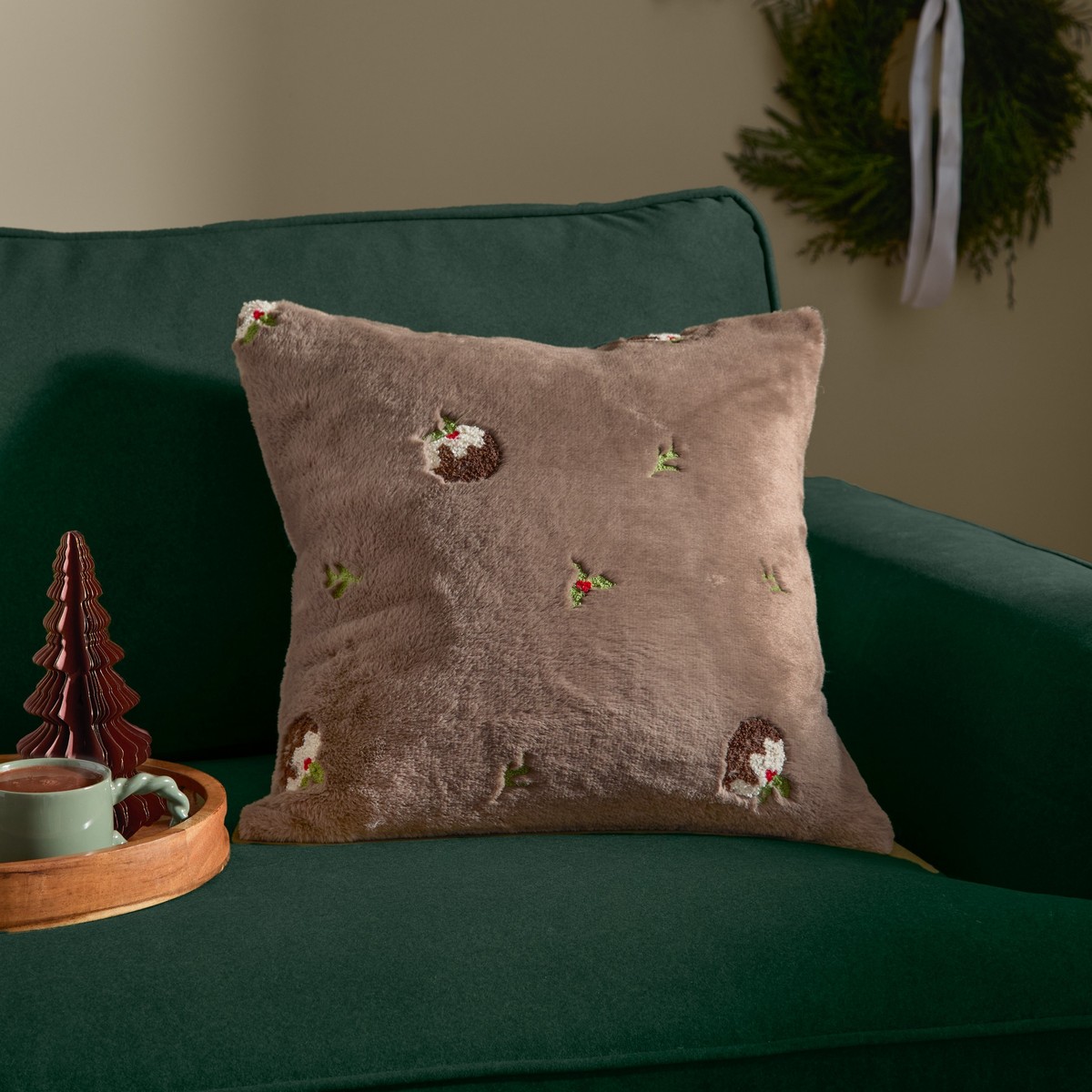 Festive Puddings Mocha Cushion Fabric by furn. - FPUDDIN/CC2/MOC
