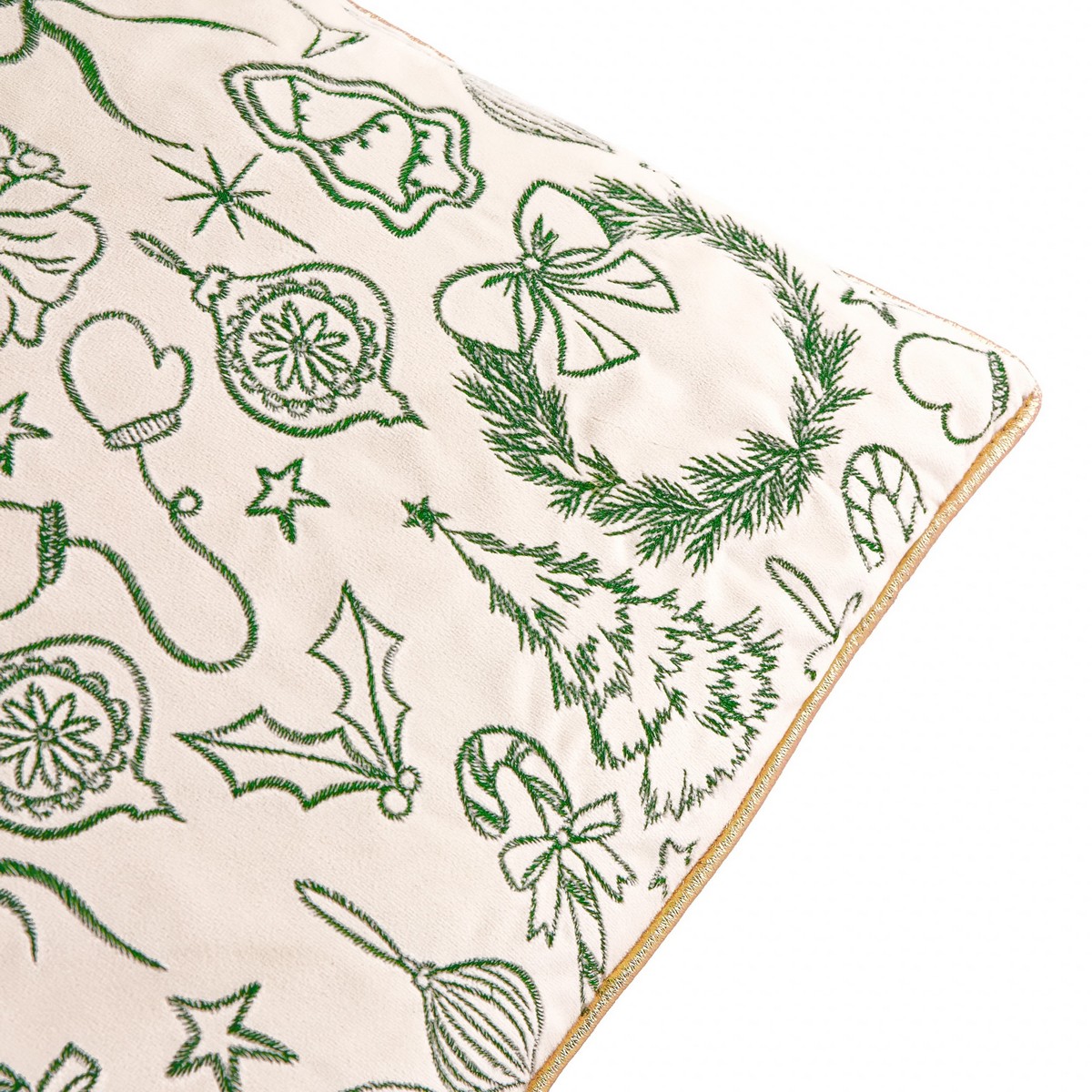Merry Christmas Ecru / Dark Green Cushion Fabric by furn. - MCHRIST/CC2/ECDG