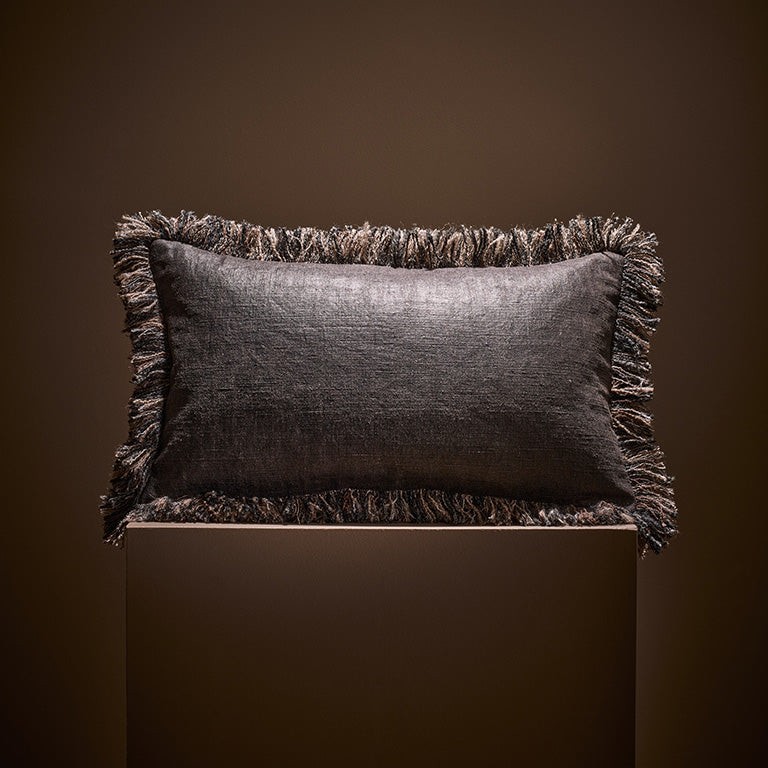 Mackintosh Anthracite Fringed Cushion Fabric by de Le Cuona - MAC3FC