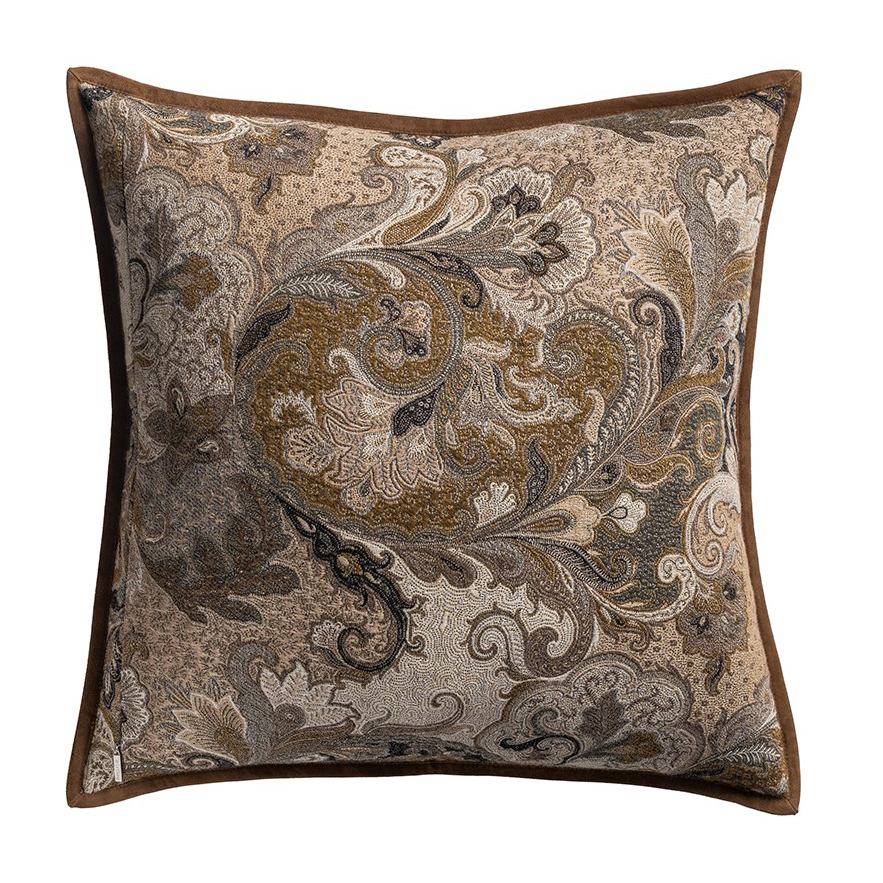 Elizabeth Paisley Partridge Suede Trimmed Cushion Fabric by de Le Cuona - ELI5C