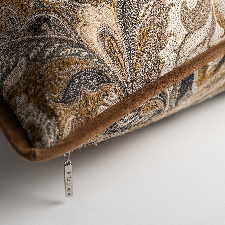 Elizabeth Paisley Partridge Suede Trimmed Cushion Fabric by de Le Cuona - ELI5C