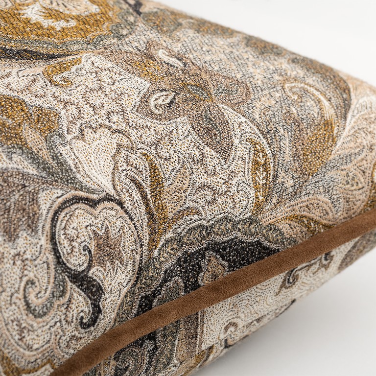Elizabeth Paisley Partridge Suede Trimmed Cushion Fabric by de Le Cuona - ELI5C