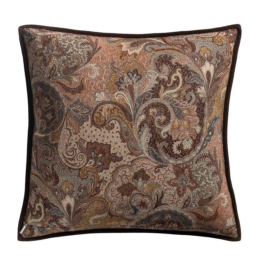Elizabeth Paisley Pheasant Suede Trimmed Cushion Fabric by de Le Cuona - ELI4C