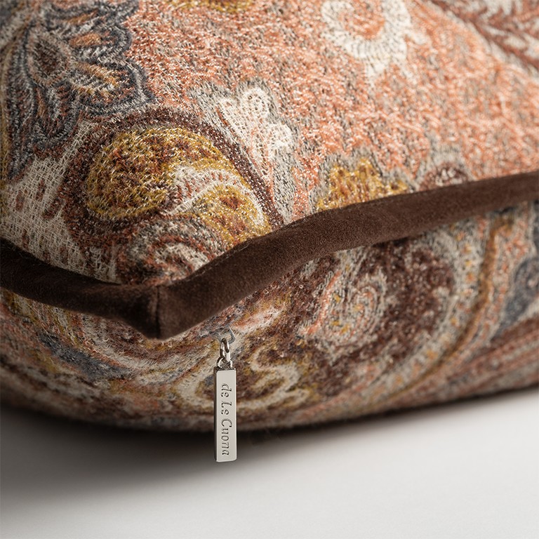 Elizabeth Paisley Pheasant Suede Trimmed Cushion Fabric by de Le Cuona - ELI4C