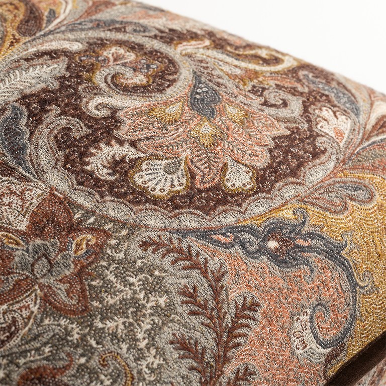 Elizabeth Paisley Pheasant Suede Trimmed Cushion Fabric by de Le Cuona - ELI4C