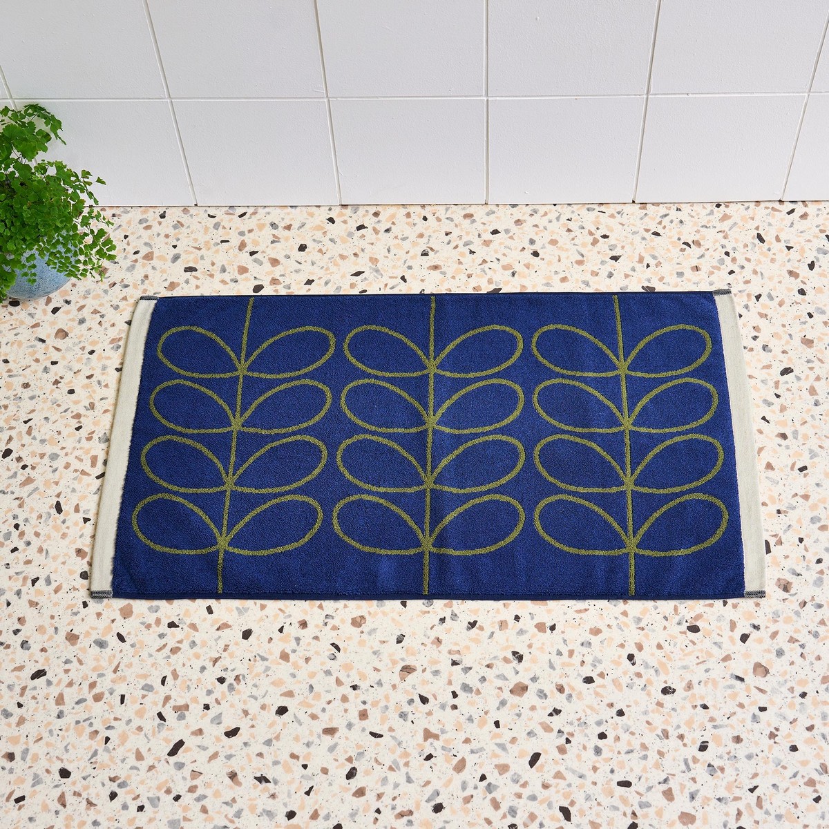Linear Stem Navy / Olive Bath Mat Fabric by Orla Kiely - OKLINEAR01BM