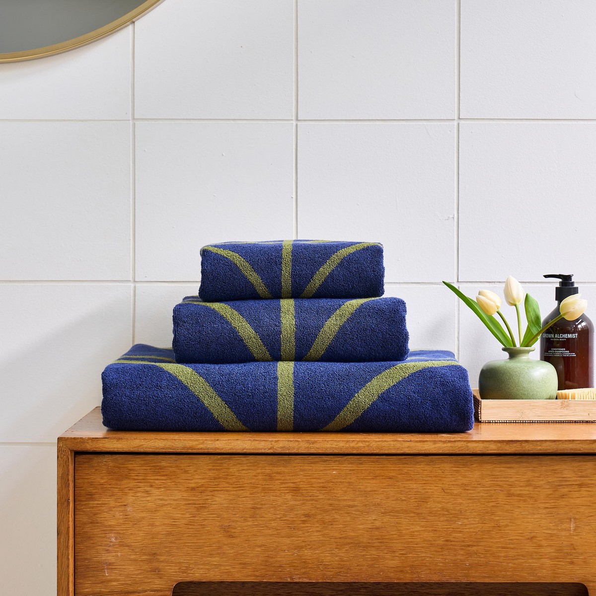 Linear Stem Navy / Olive Bath Sheet Fabric by Orla Kiely - OKLINEAR01BS