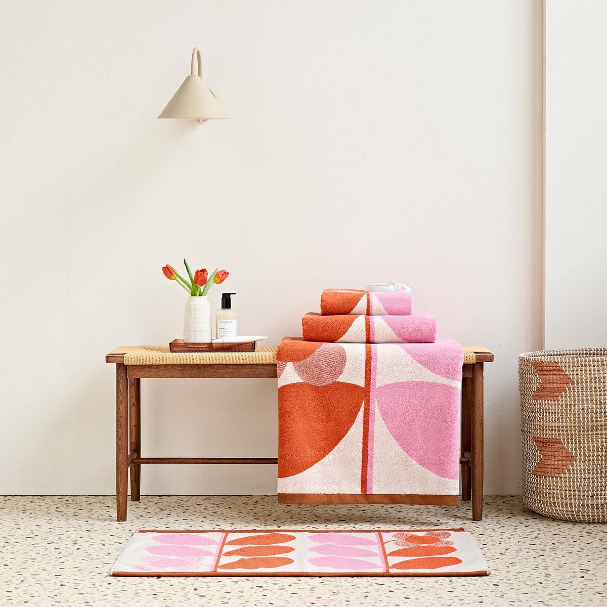 Stem Bloom Duo Blush Bath Sheet Fabric by Orla Kiely - OKSTEMB02BS