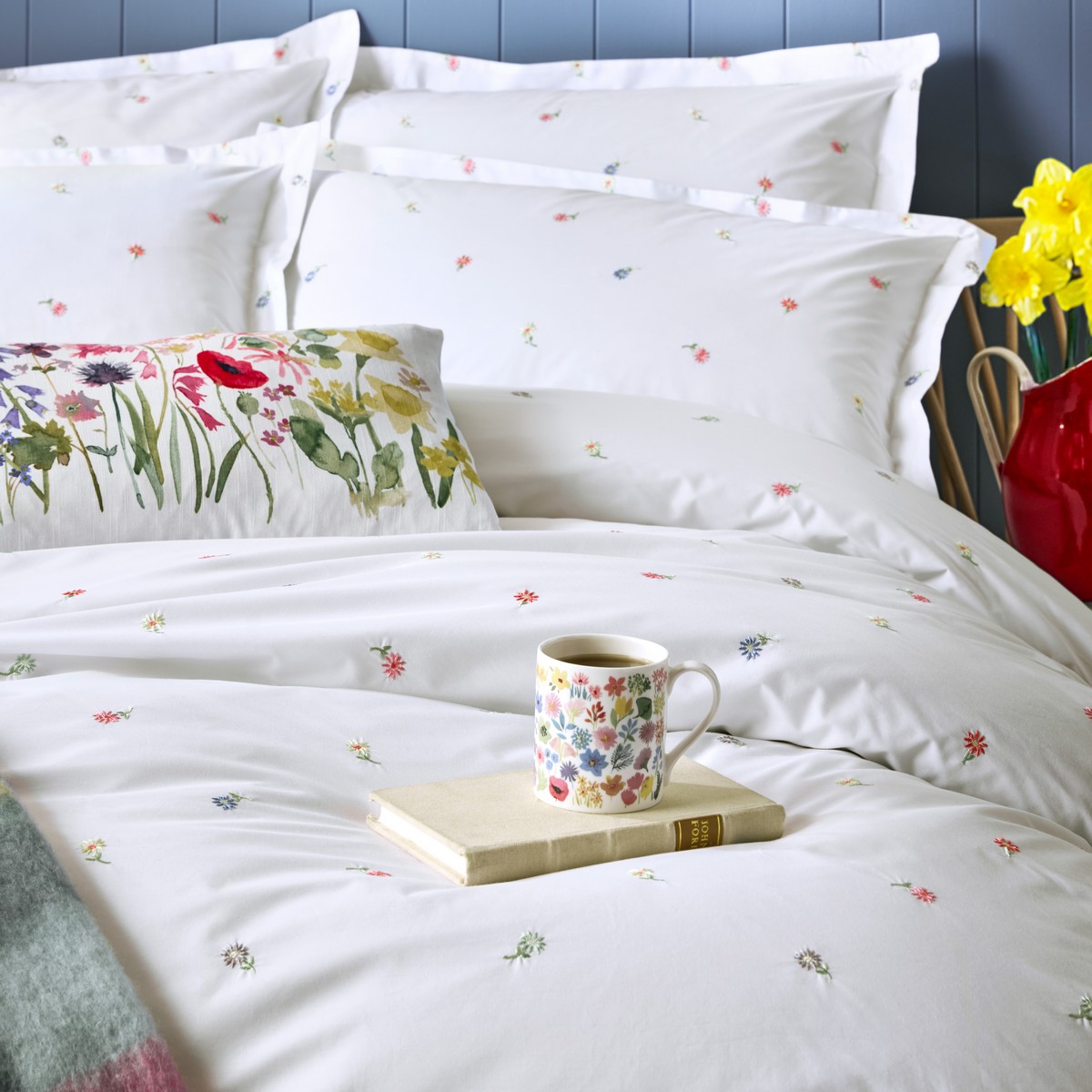 Daisy Embroidery Multi Duvet Set Fabric by Bluebellgray - BGDAISYEM01SQ