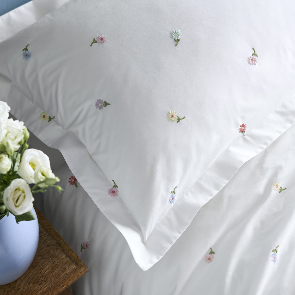 Daisy Embroidery Multi Duvet Set Fabric by Bluebellgray - BGDAISYEM01SQ