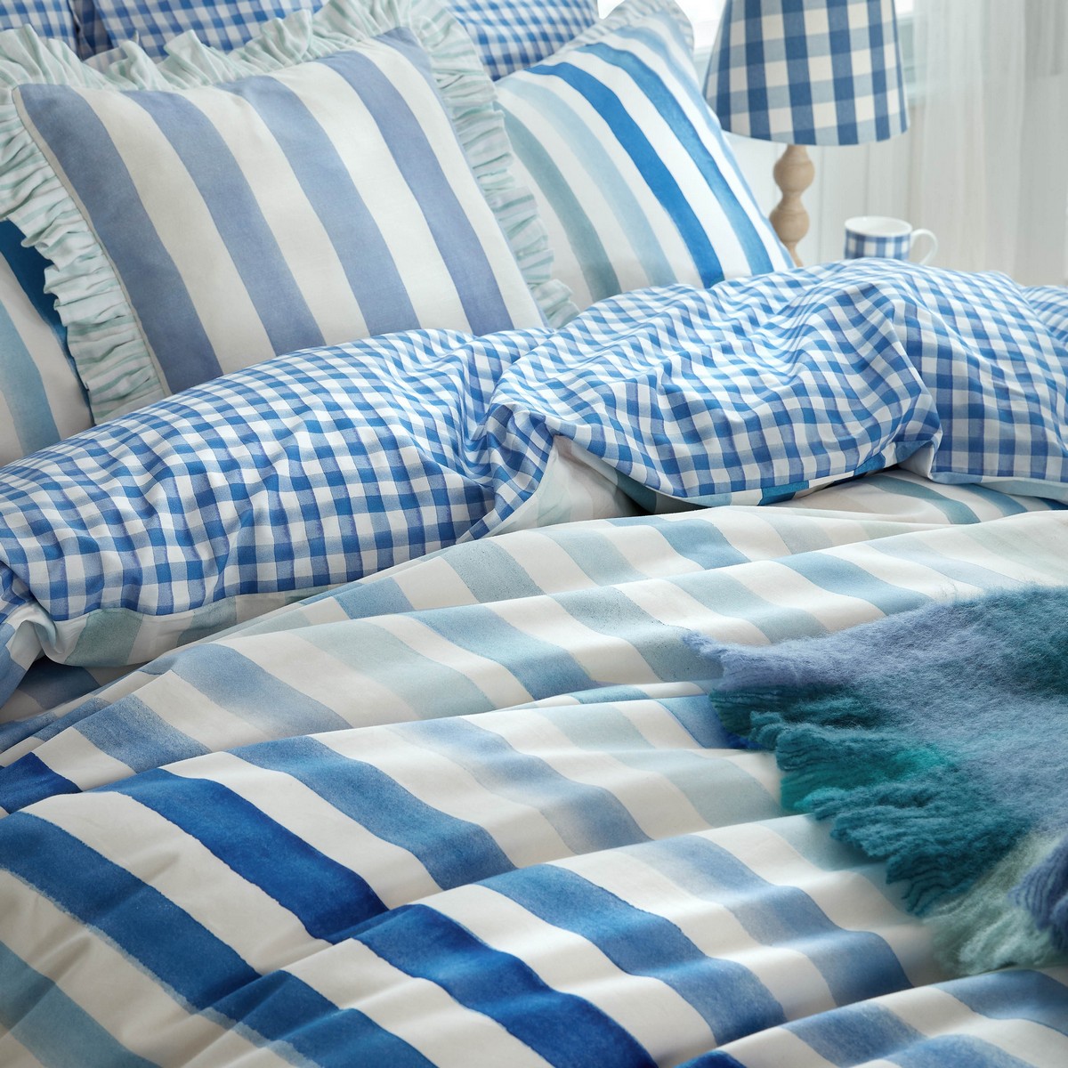 Sunday Stripe Blue Duvet Set Fabric by Bluebellgray - BGSUNSTR01SQ